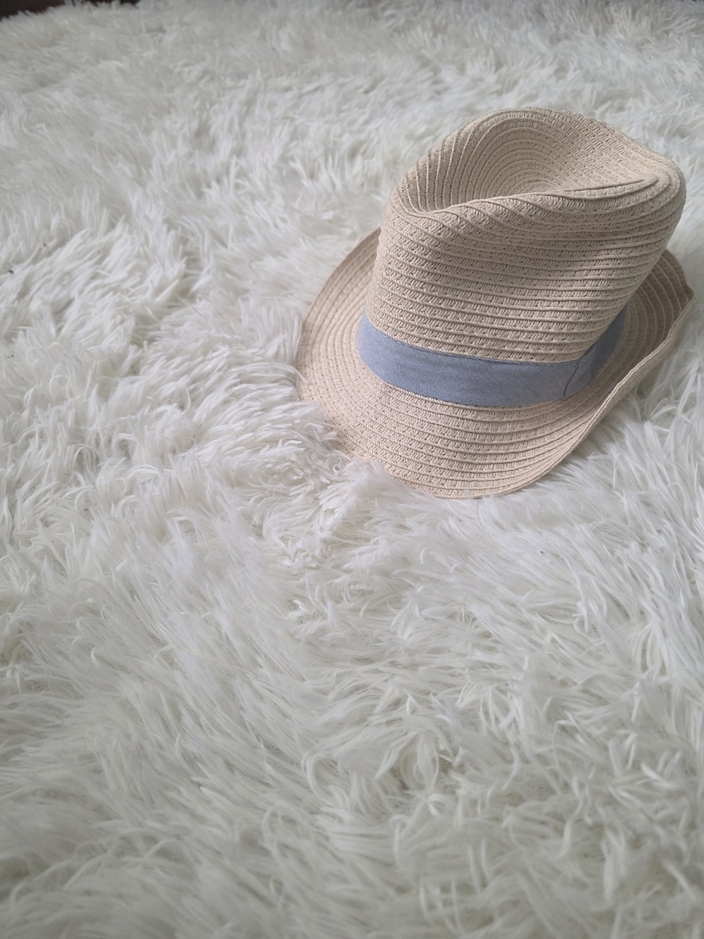 Carter's Beige Straw Fedora with Light Blue Band - Baby